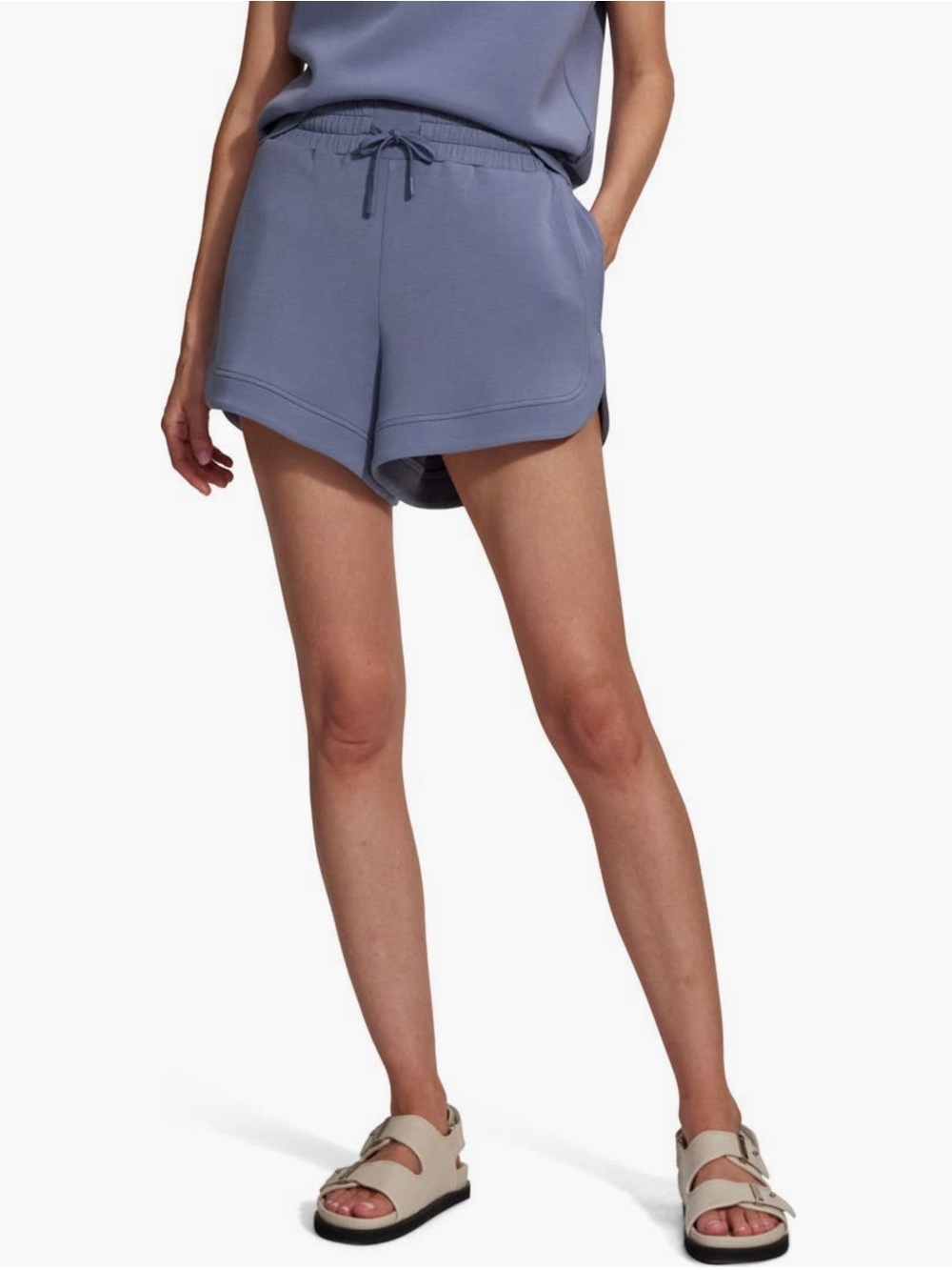 Varley Ollie High-Waist Shorts in Dusty Blue